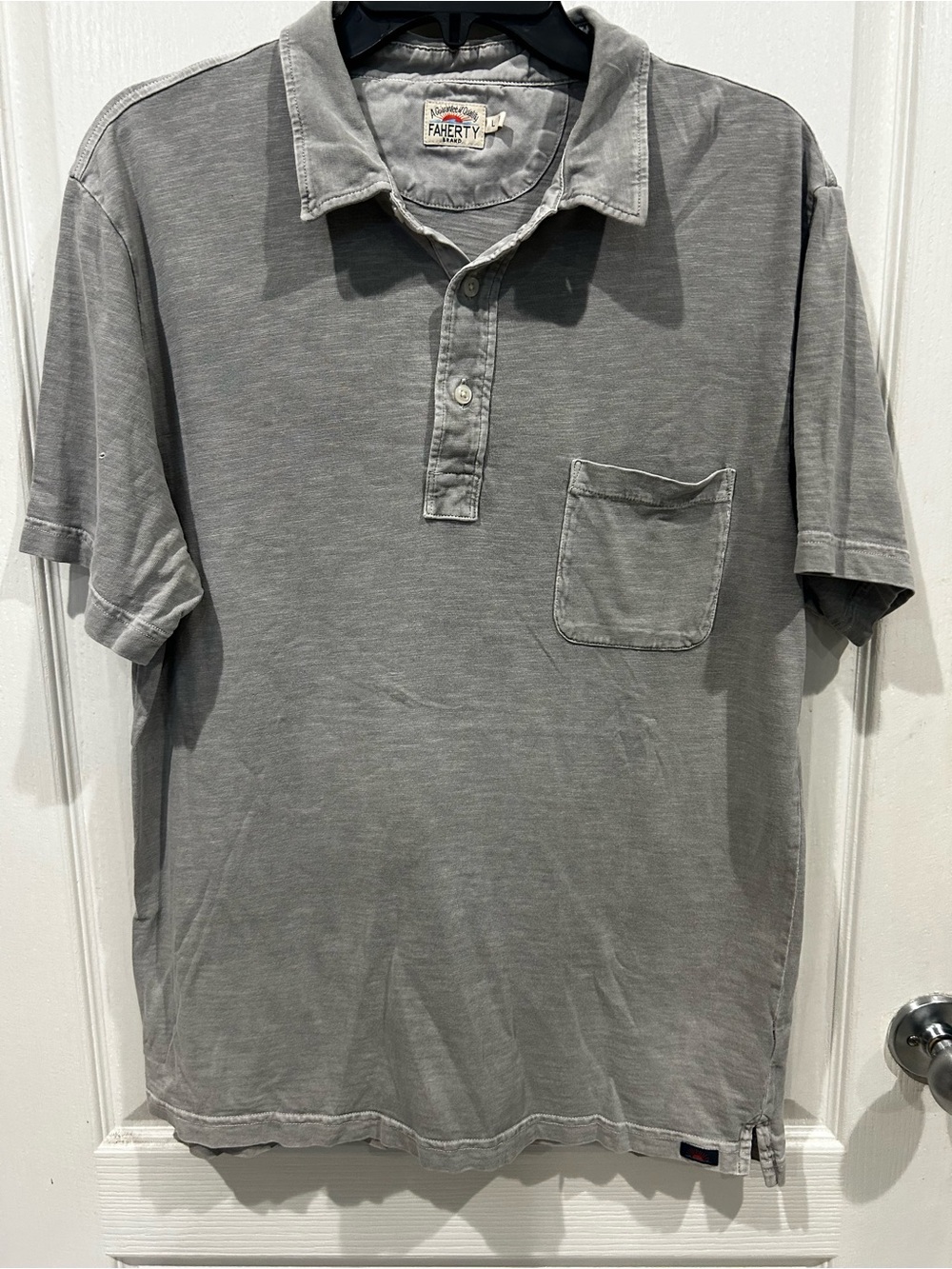 Faherty Men Large Gray Short-Sleeve Pocket Polo